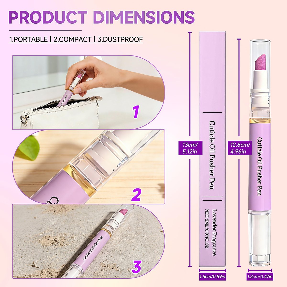 2-in-1 Cuticle Oil Pusher Pen - 2026 New Ceramic Cuticle Pen, No Leak Travel Size, Moisturizing & Brightening Keratin Removal Tool for Dry Damaged Nails (2 Pack, Purple) - görsel 11