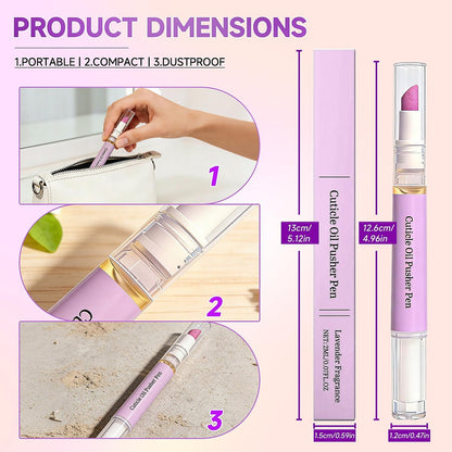 2-in-1 Cuticle Oil Pusher Pen - 2026 New Ceramic Cuticle Pen, No Leak Travel Size, Moisturizing & Brightening Keratin Removal Tool for Dry Damaged Nails (2 Pack, Purple)
