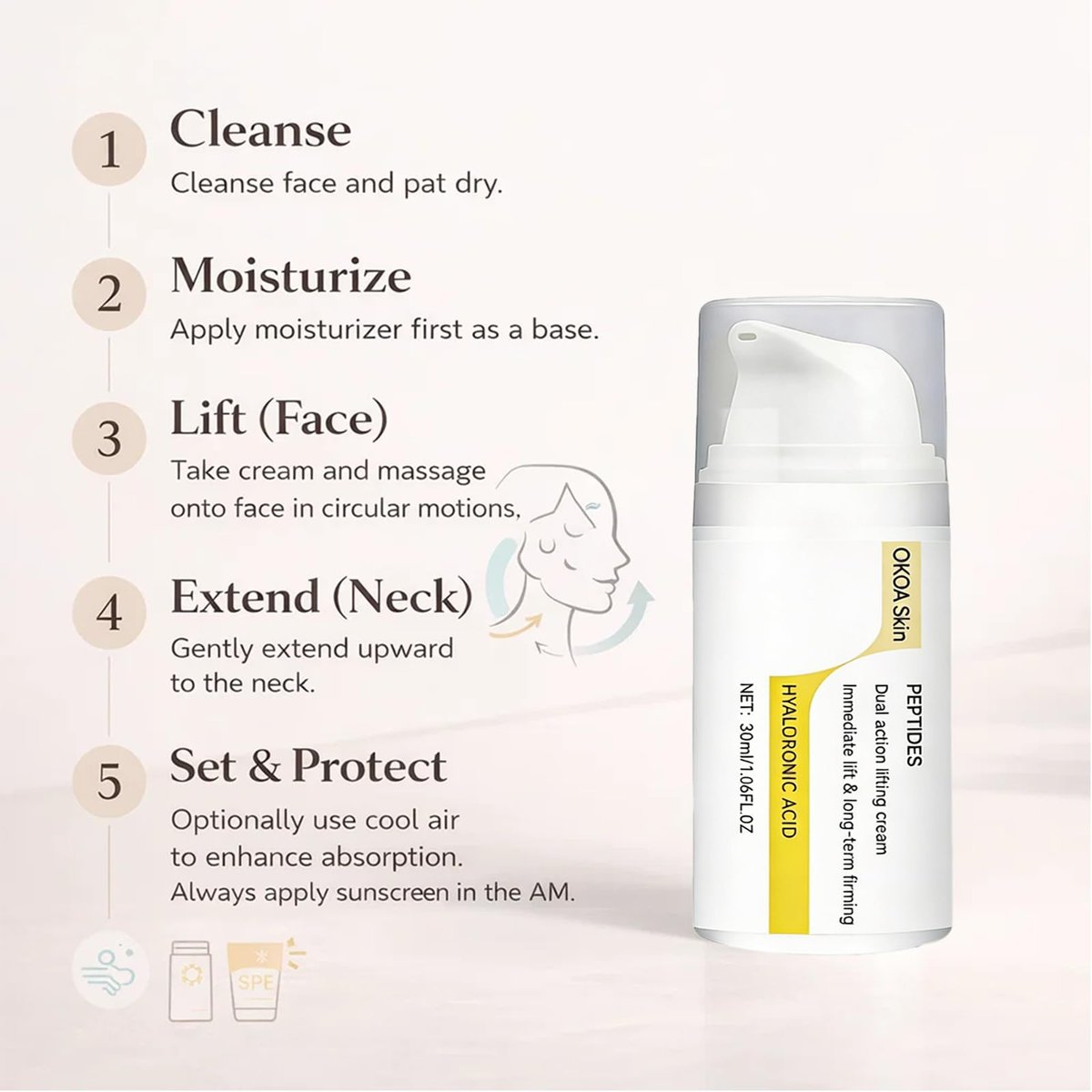 OKOA Skin Instant Lifting Cream – Dual Action with Peptides & Hyaluronic Acid for All Skin Types Avelisse