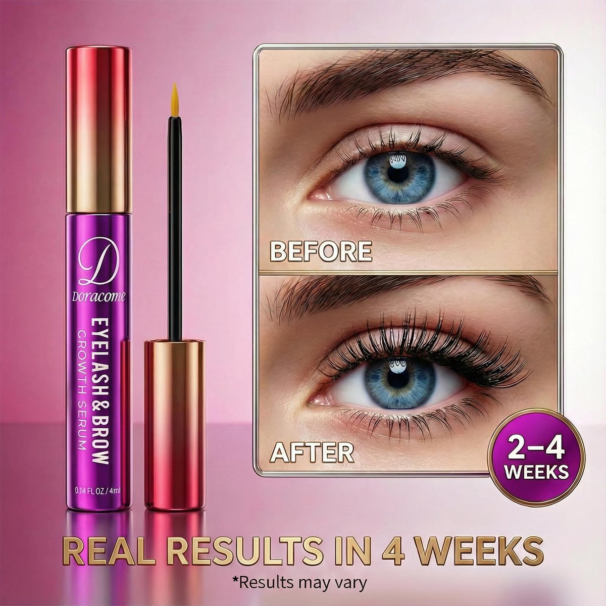 Doracome Eyelash Growth Serum with Peptides & Amino Acids - Lash and Brow Serum for Natural Lengthening & Strengthening, Resilience Support, Safe for Sensitive Skin, Lash Extension Aftercare - 3ml Avelisse