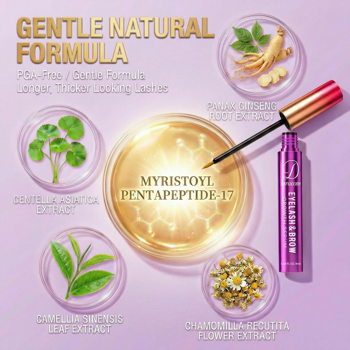 Doracome Eyelash Growth Serum with Peptides & Amino Acids - Lash and Brow Serum for Natural Lengthening & Strengthening, Resilience Support, Safe for Sensitive Skin, Lash Extension Aftercare - 3ml Avelisse