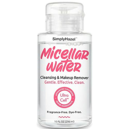 Simply Hazel Micellar Water – Naturally Gentle Makeup Remover & Face Cleanser, 10 Fl Oz