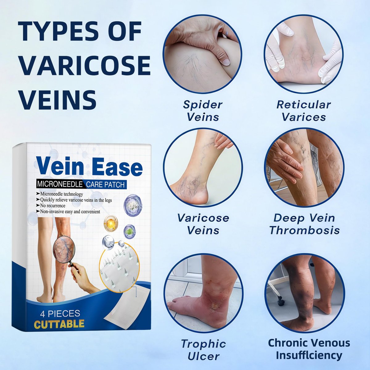 Vein Ease Microdarts Care Patch - 2 Boxes Professional Varicose Veins Treatment for Legs, Natural Ingredients, Improves Blood Circulation, Suitable for All Skin Types Avelisse