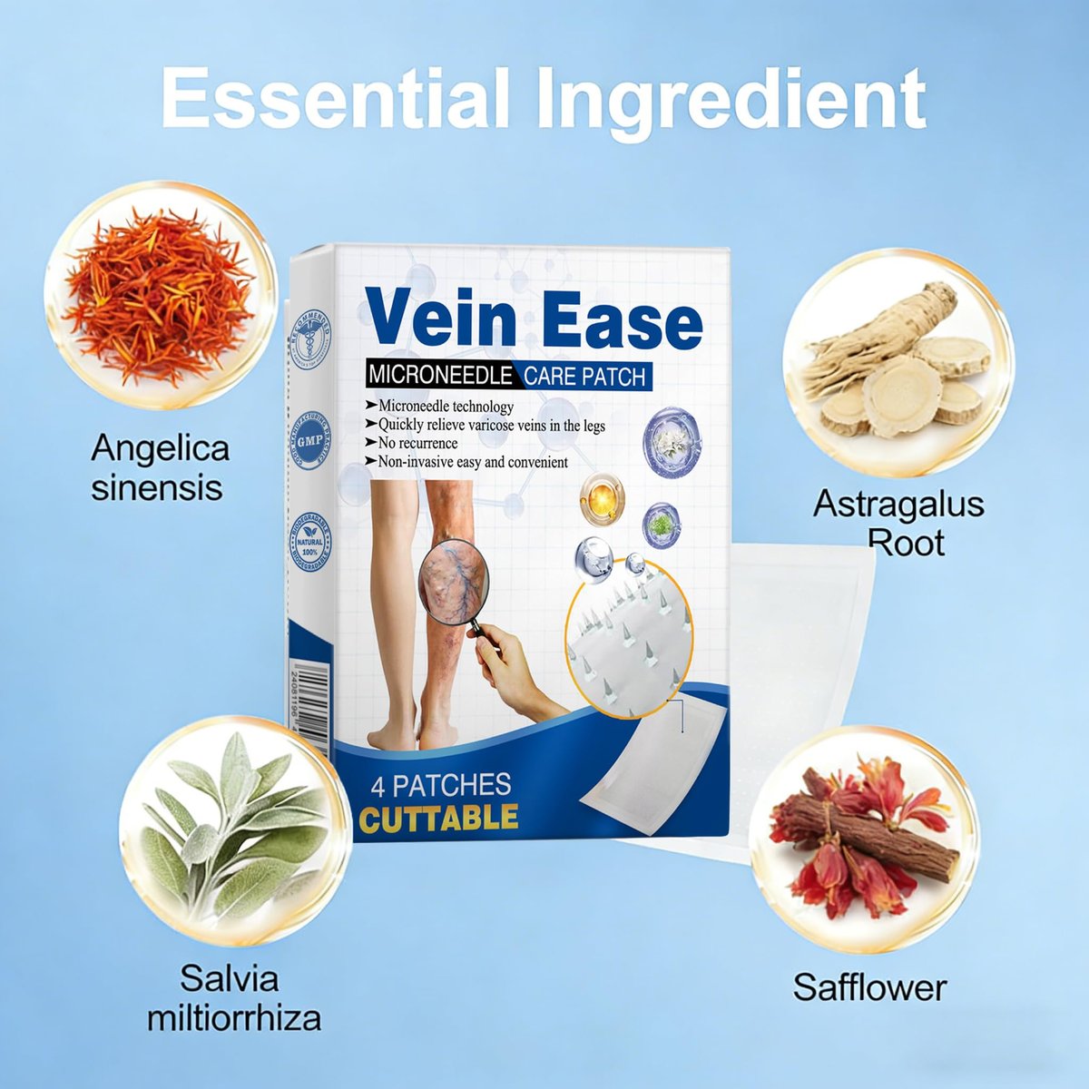 Vein Ease Microdarts Care Patch - 2 Boxes Professional Varicose Veins Treatment for Legs, Natural Ingredients, Improves Blood Circulation, Suitable for All Skin Types Avelisse
