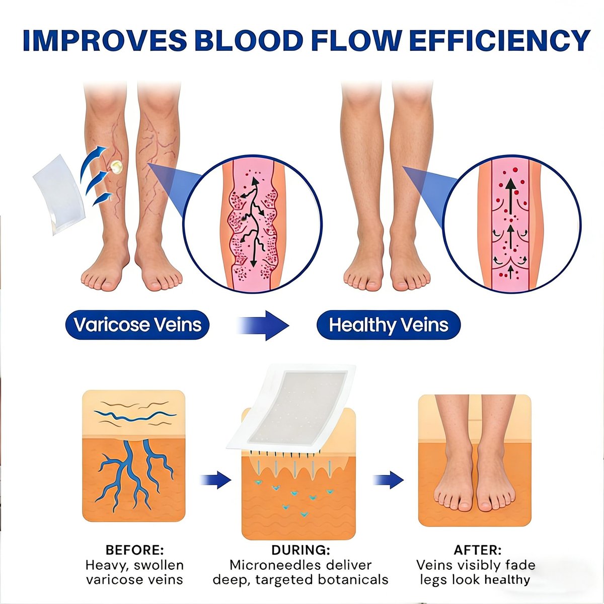 Vein Ease Microdarts Care Patch - 2 Boxes Professional Varicose Veins Treatment for Legs, Natural Ingredients, Improves Blood Circulation, Suitable for All Skin Types Avelisse