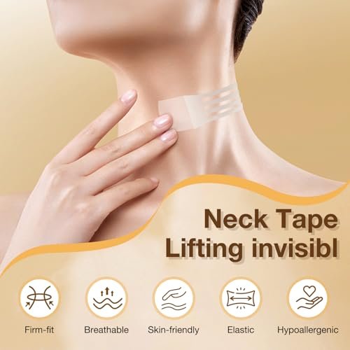 Face Neck Lifting Tape Reusable Neck Lift Strips - 48 Pack Transparent Neck Bands for Anti-Aging, Smoother & Firmer Neck Skin Avelisse