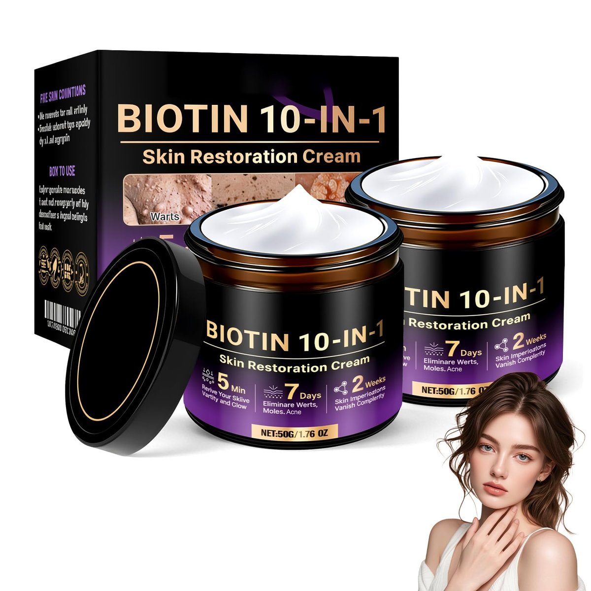 2pcs Biotin 10-in-1 Skin Restoration Cream - 2026 Professional Formula for Smooth, Deeply Moisturized Skin with Natural Collagen Lifting Serum for All Skin Types Avelisse