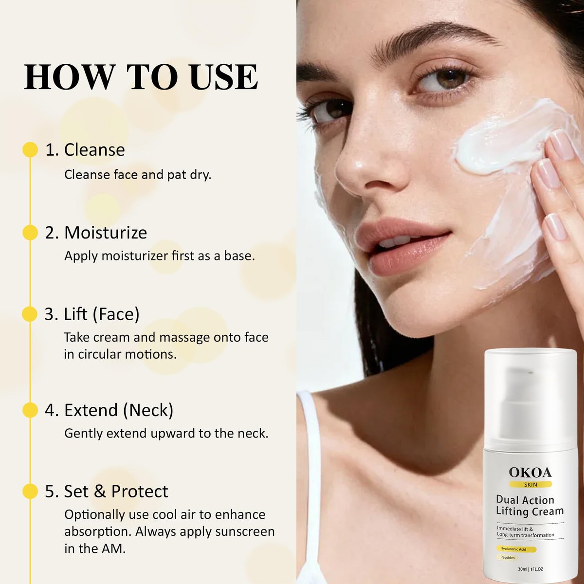 Noni Energy OKOA SKIN Dual Action Lifting Cream - Instant Firming with Peptides & Hyaluronic Acid, Hydrating Moisturizer, All Skin Types, 1.05oz Avelisse