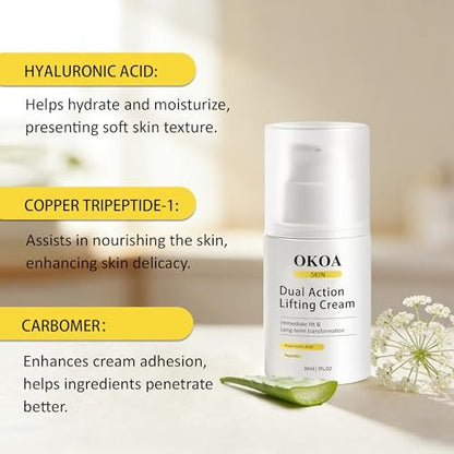 Noni Energy OKOA SKIN Dual Action Lifting Cream - Instant Firming with Peptides & Hyaluronic Acid, Hydrating Moisturizer, All Skin Types, 1.05oz Avelisse