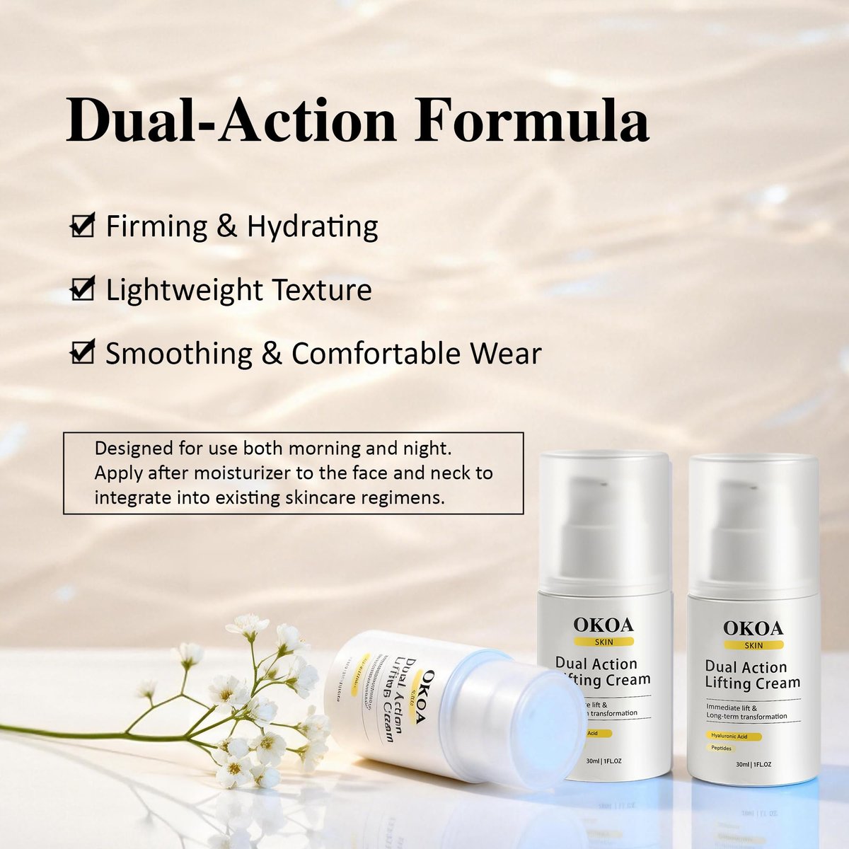Noni Energy OKOA SKIN Dual Action Lifting Cream - Instant Firming with Peptides & Hyaluronic Acid, Hydrating Moisturizer, All Skin Types, 1.05oz Avelisse