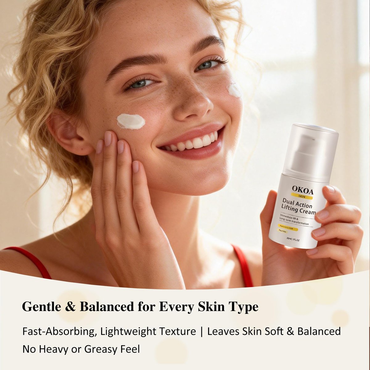 Noni Energy OKOA SKIN Dual Action Lifting Cream - Instant Firming with Peptides & Hyaluronic Acid, Hydrating Moisturizer, All Skin Types, 1.05oz Avelisse