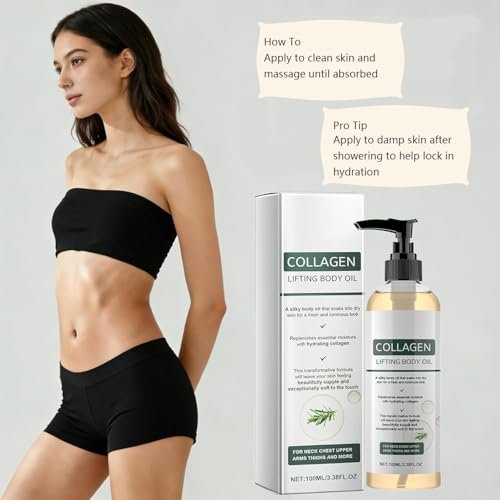 Hydrating Collagen Oil for Body & After Shower | Visible Anti-Aging Moisturizer for Women & Men, Lightweight Non-Greasy, Helps Soften Crepey Skin, 3.38 Fl Oz Avelisse