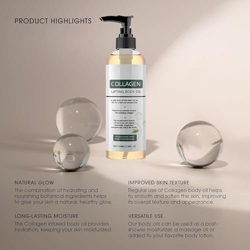 Hydrating Collagen Oil for Body & After Shower | Visible Anti-Aging Moisturizer for Women & Men, Lightweight Non-Greasy, Helps Soften Crepey Skin, 3.38 Fl Oz Avelisse