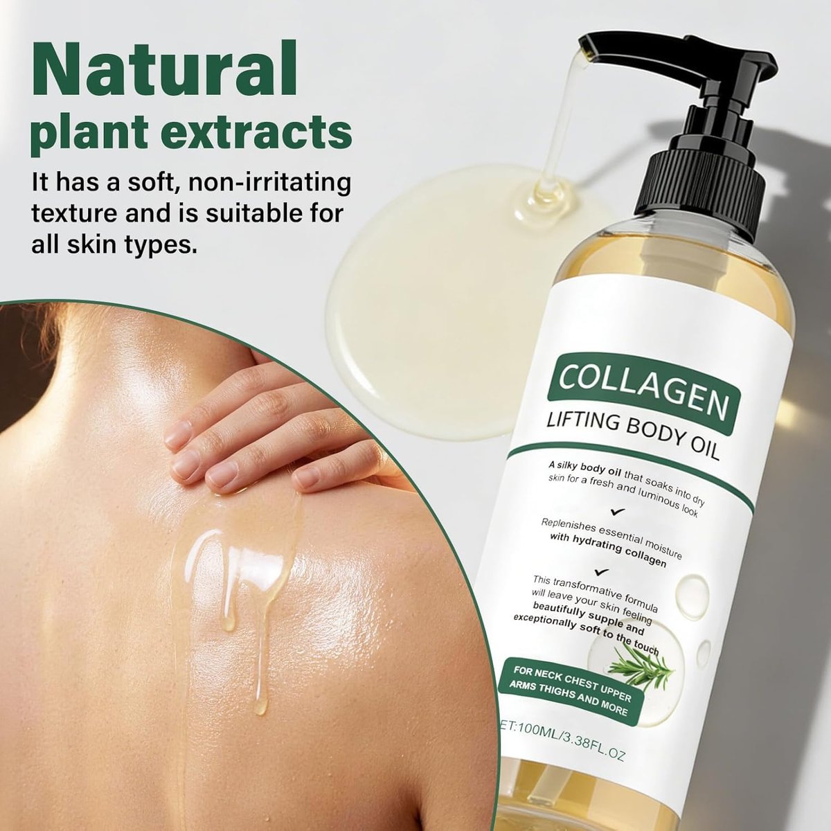 Collagen Lifting Body Oil After Shower - Hydrating Anti-Aging Moisturizer for Crepey Skin, 3.8 Fl Oz - görsel 9