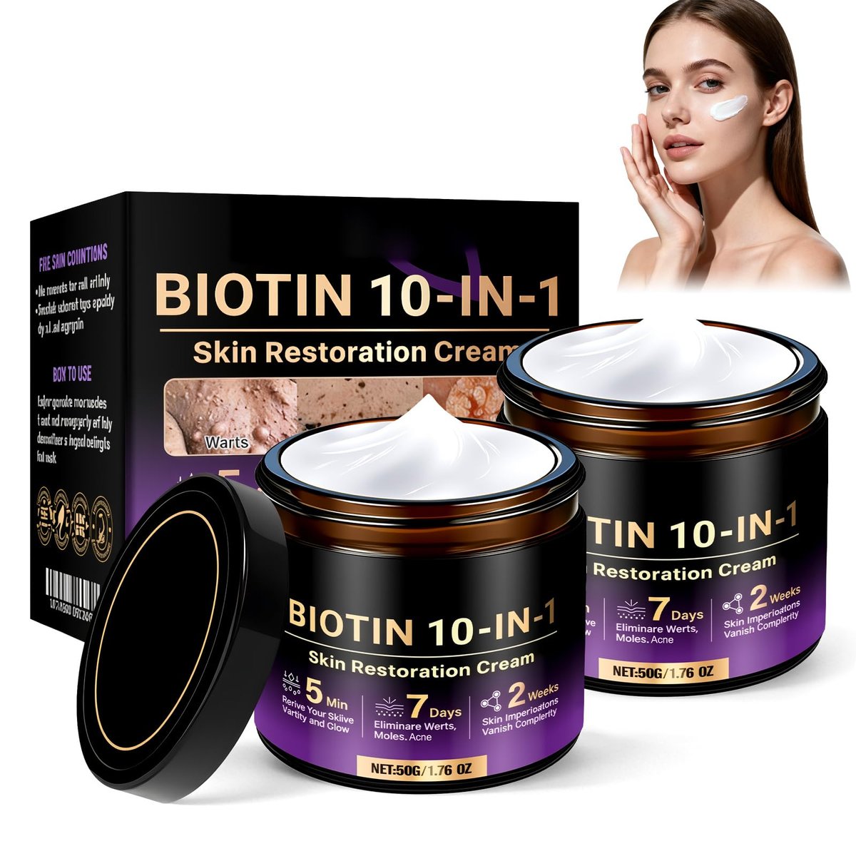 2-Pack Biotin 10-in-1 Skin Restoration Cream – 2026 Professional Wrinkle Reducer & Repair Moisturizer for All Skin Types - görsel 2