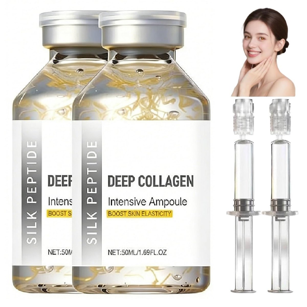 2Pcs Silk Peptide Intensive Lifting Ampoule – Deep Collagen Silk Peptide Anti-Aging Facial Serum for Face Tightening, Wrinkle Smoothing & Hydration (1.7 Fl Oz Each) Avelisse