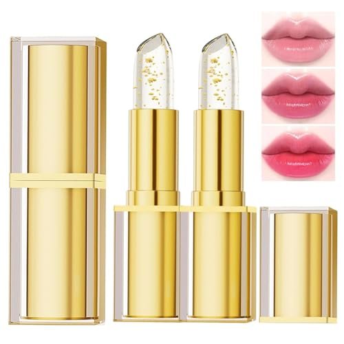 2 PCS Color Changing Lipstick – Gold Foil PH Lip Balm, Transferproof & Long Lasting, Moisturizing Jelly Lip Stick, Deep Nourishing Plumping Lip Gloss for Women - görsel 2