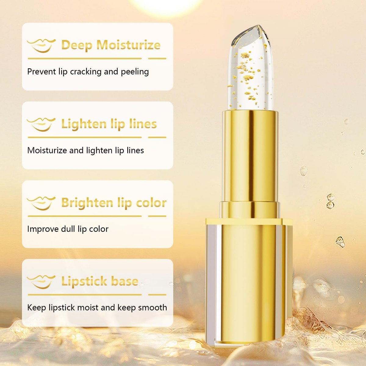 Huatinent 2-Pack True Tone pH Adjusting Lipstick – Color-Changing, Long-Lasting Moisturizing Clear Lipstick with Gold Foil Avelisse