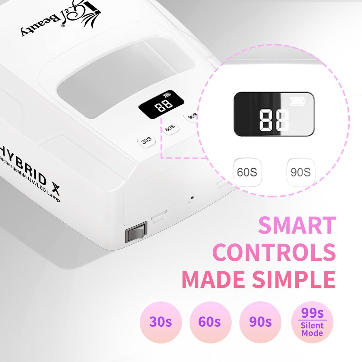 iGel Beauty Hybrid - X Nail Lamp: 48W UV/LED Wireless Rechargeable Nail Dryer with Smart Timer & Removable Tray Avelisse