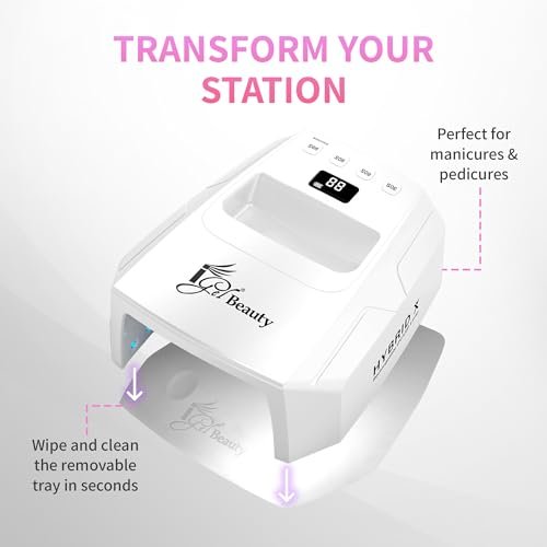 iGel Beauty Hybrid - X Nail Lamp: 48W UV/LED Wireless Rechargeable Nail Dryer with Smart Timer & Removable Tray Avelisse