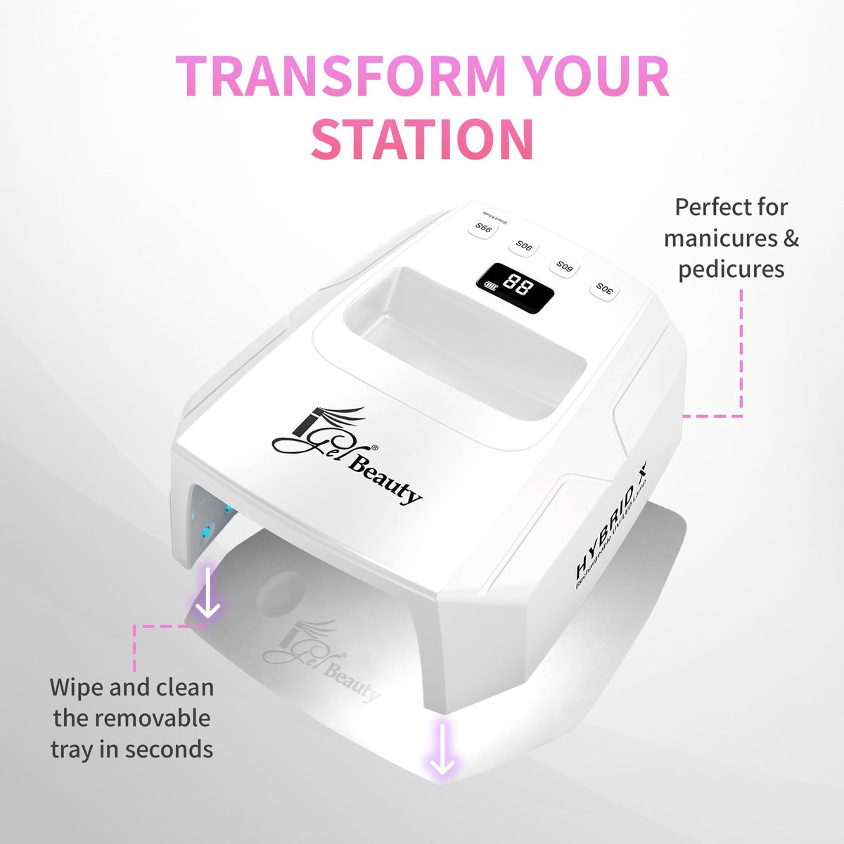 iGel Beauty Hybrid - X Nail Lamp: 48W UV/LED Wireless Rechargeable Nail Dryer with Smart Timer & Removable Tray Avelisse