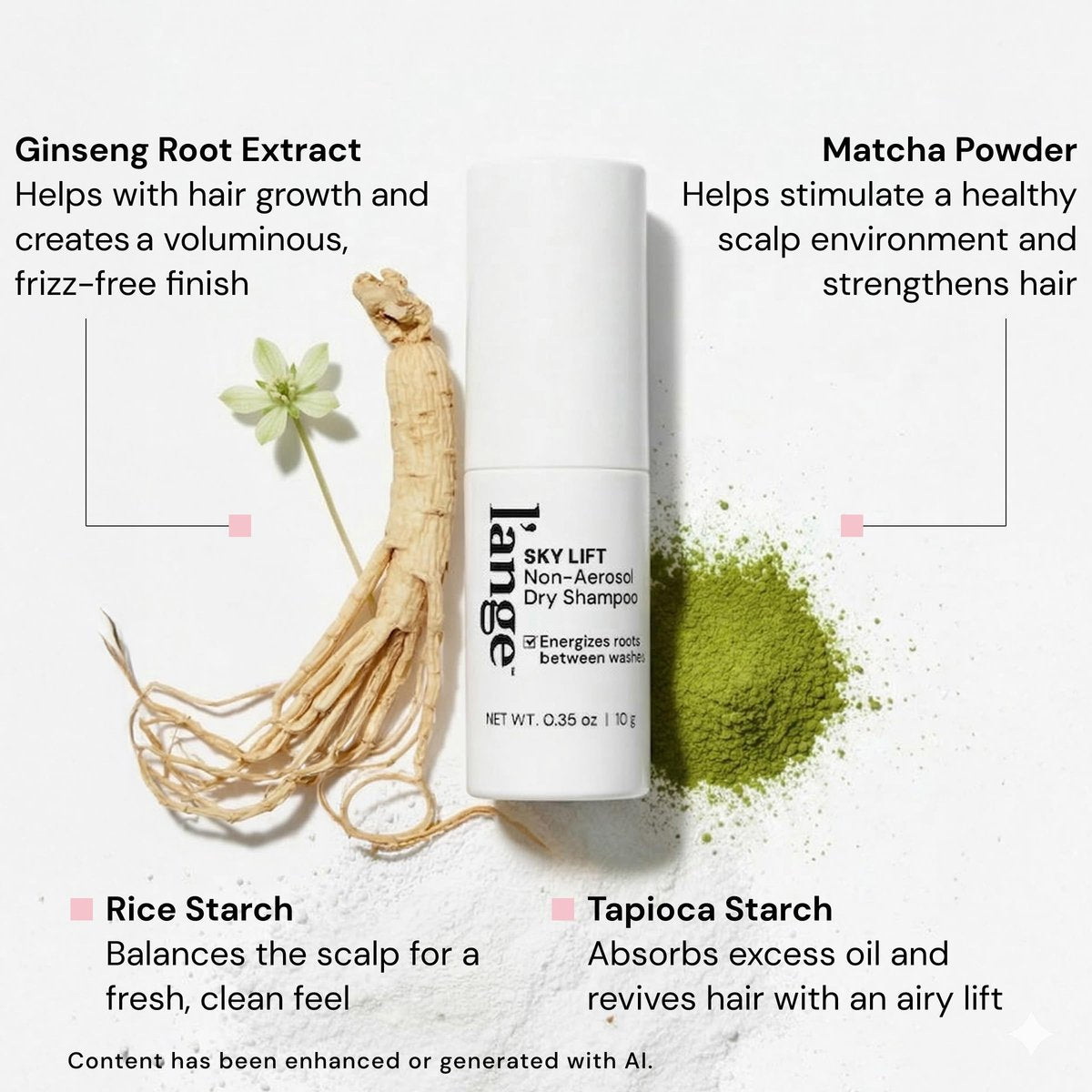L'ANGE HAIR Sky Lift Non-Aerosol Dry Shampoo Powder - Matcha & Ginseng, No White Residue, Absorbs Oil, Volumizes & Lifts Avelisse
