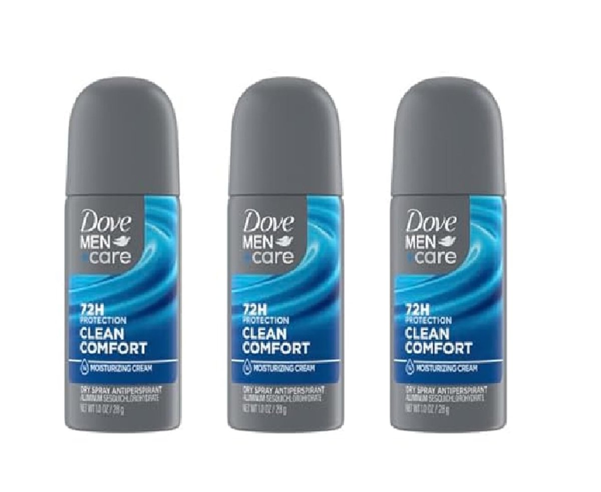 Dove Men+Care Antiperspirant Deodorant Dry Spray, Clean Comfort Scent, 72-Hour Sweat & Odor Protection, Travel Size 1 oz (3 Pack) Avelisse