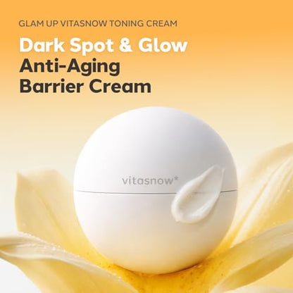 GLAM UP VitaSnow Toning Cream for Face - Dark Spot Corrector & Glow Boost Moisturizer with Vitamin C & Kakadu Plum, Anti-Aging Barrier Hydration for Sensitive Skin, 1.69 fl. oz