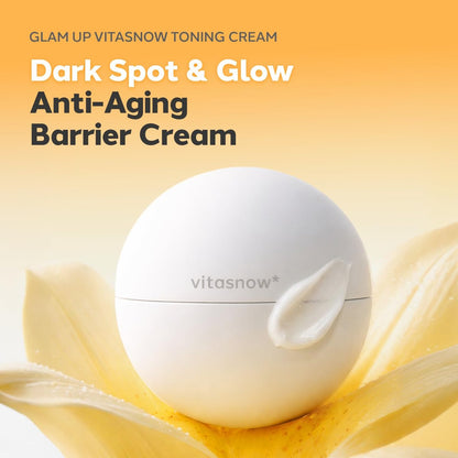 GLAM UP VitaSnow Toning Cream for Face - Dark Spot Corrector & Glow Boost Moisturizer with Vitamin C & Kakadu Plum, Anti-Aging Barrier Hydration for Sensitive Skin, 1.69 fl. oz