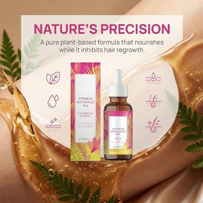 Natural Hair Removal Oil & Inhibitor – Cyperus Rotundus Oil to Slow Body Hair Growth for Women & Men, Soothes Skin, 60ml, All Skin Types Avelisse