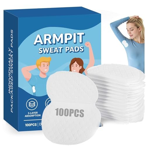 Ayland Armpit Sweat Pads, 100 Pack Disposable Underarm Sweat Pads for Women and Men, Fight Hyperhidrosis, Non-Visible Comfort Protection Avelisse