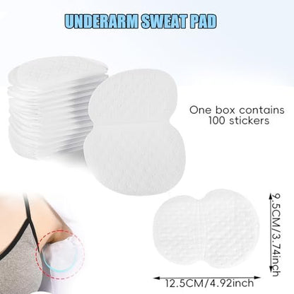 Ayland Armpit Sweat Pads, 100 Pack Disposable Underarm Sweat Pads for Women and Men, Fight Hyperhidrosis, Non-Visible Comfort Protection Avelisse