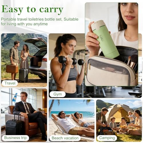 4-in-1 Refillable Travel Dispenser Set – Leak-Proof Portable Toiletry Bottles for Shampoo, Conditioner & More Avelisse