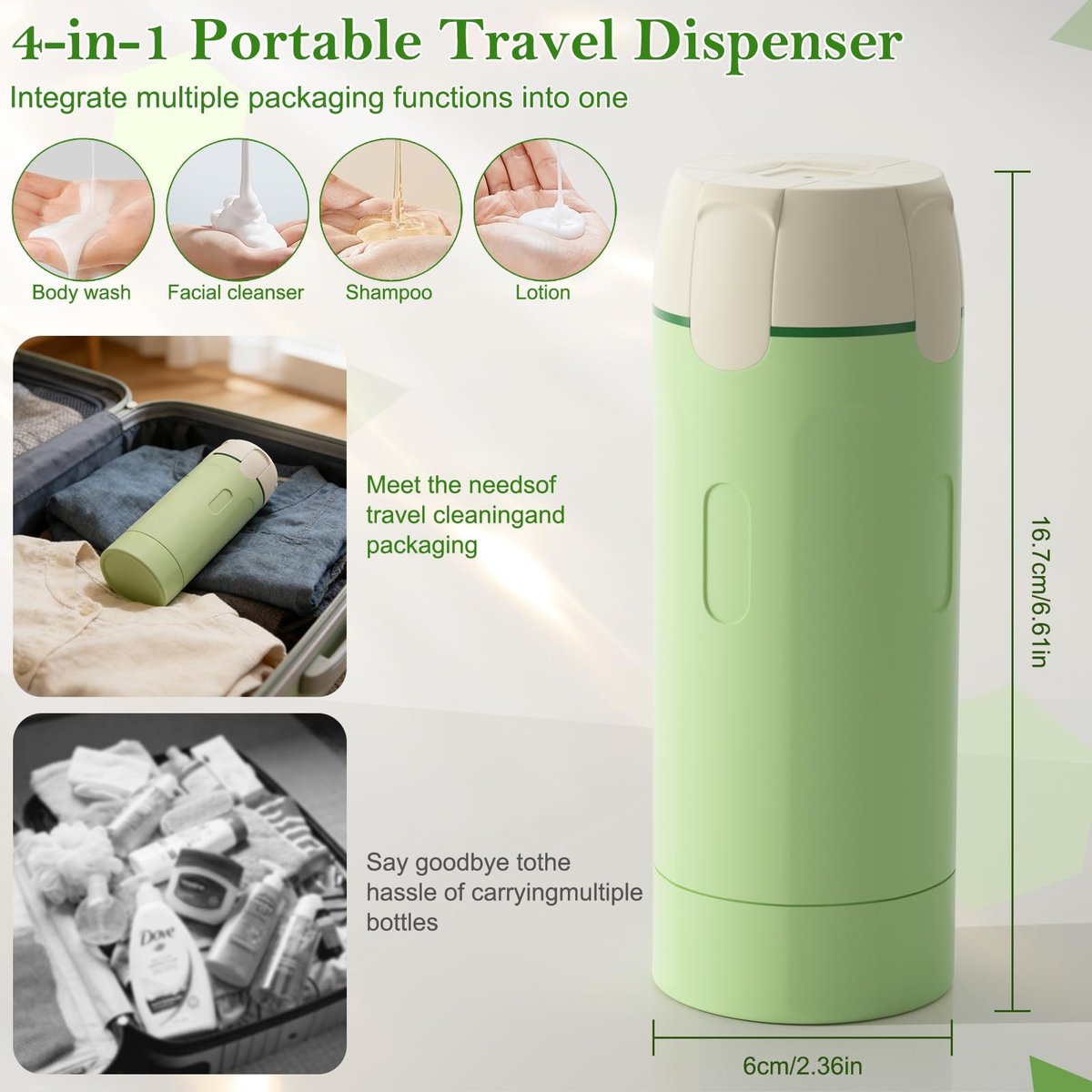 4-in-1 Refillable Travel Dispenser Set – Leak-Proof Portable Toiletry Bottles for Shampoo, Conditioner & More Avelisse