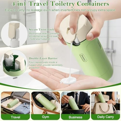 4-in-1 Refillable Travel Dispenser Set – Leak-Proof Portable Toiletry Bottles for Shampoo, Conditioner & More Avelisse