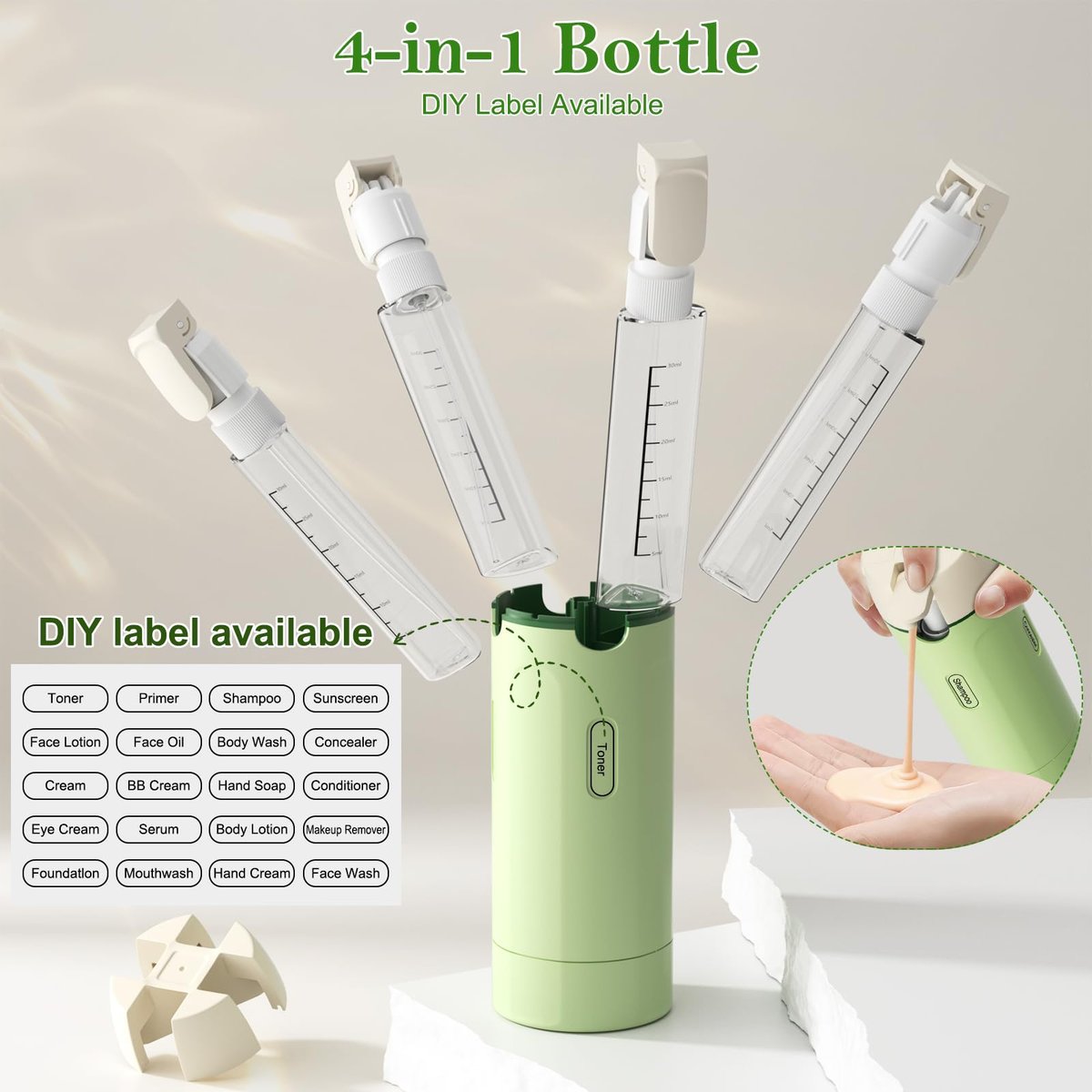 4-in-1 Refillable Travel Dispenser Set – Leak-Proof Portable Toiletry Bottles for Shampoo, Conditioner & More Avelisse