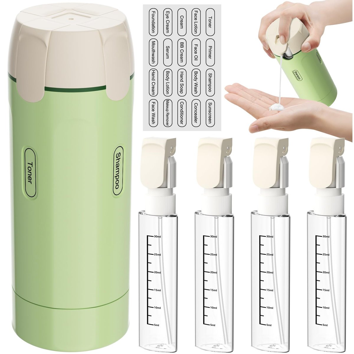 4-in-1 Refillable Travel Dispenser Set – Leak-Proof Portable Toiletry Bottles for Shampoo, Conditioner & More Avelisse