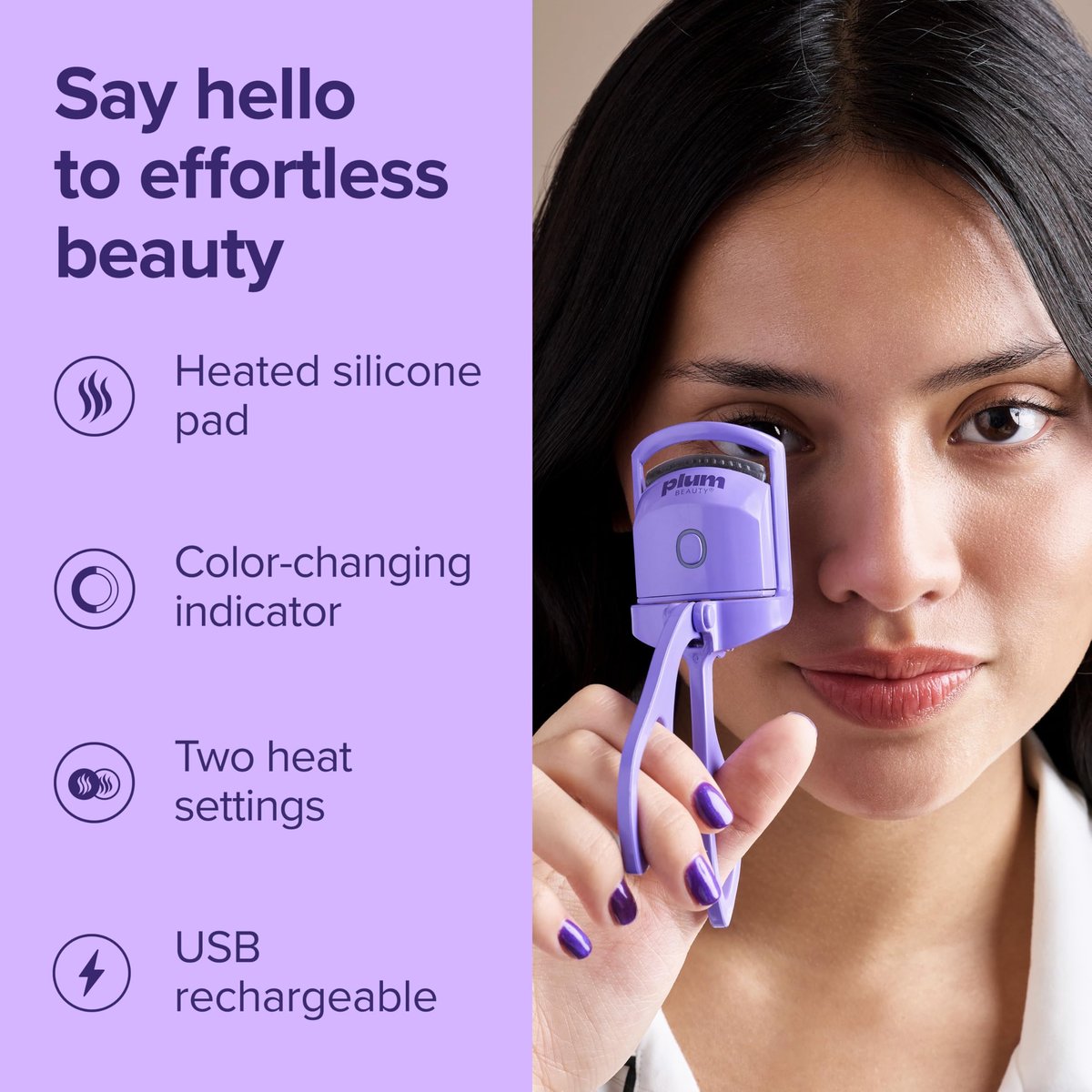 Plum Beauty Lash Lift Off Heated Eyelash Curler – USB-C Rechargeable Electric Lash Curler with 2 Temperature Settings – Long-Lasting, No-Pinch Lash Lift for Effortless, Wide-Awake Eyes - görsel 5
