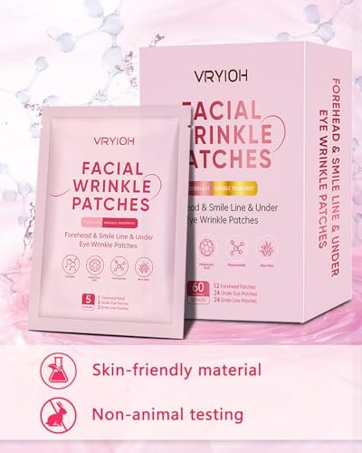 Vryioh 3-IN-1 Forehead, Smile Line & Under Eye Wrinkle Patches – Overnight Treatment with Hyaluronic Acid & Collagen, 60 Patches Avelisse