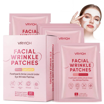 Vryioh 3-IN-1 Forehead, Smile Line & Under Eye Wrinkle Patches – Overnight Treatment with Hyaluronic Acid & Collagen, 60 Patches Avelisse