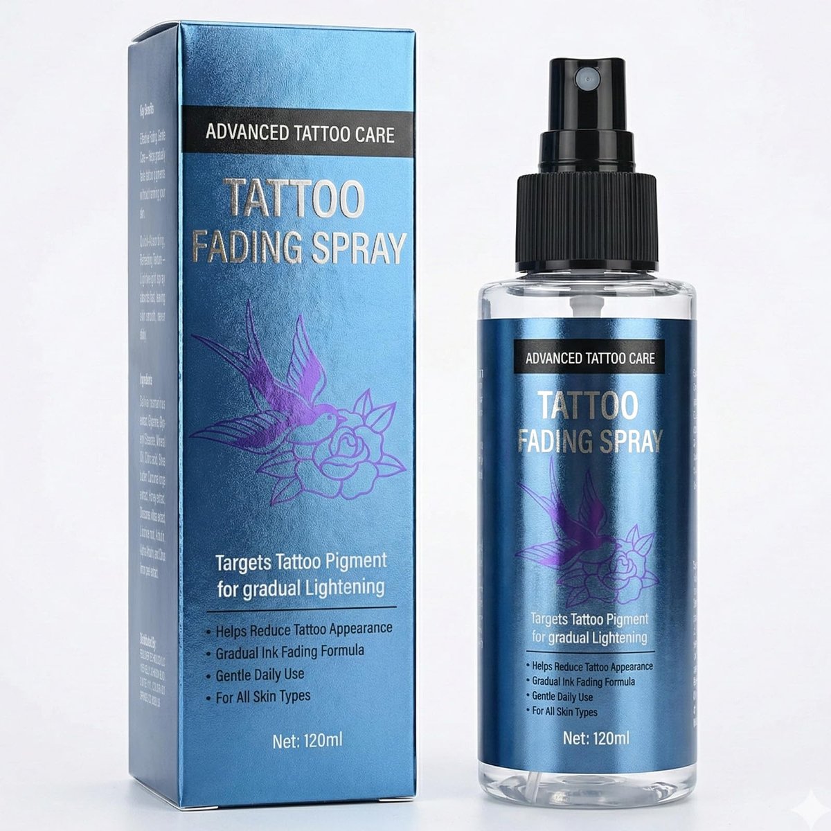 EXVITAMIN Tattoo Remover Spray - Safe & Effective Fading Spray for Old & Unwanted Tattoos, Natural Strength Formula, Supports Skin Recovery, for Men & Women, 4 Fl Oz Avelisse