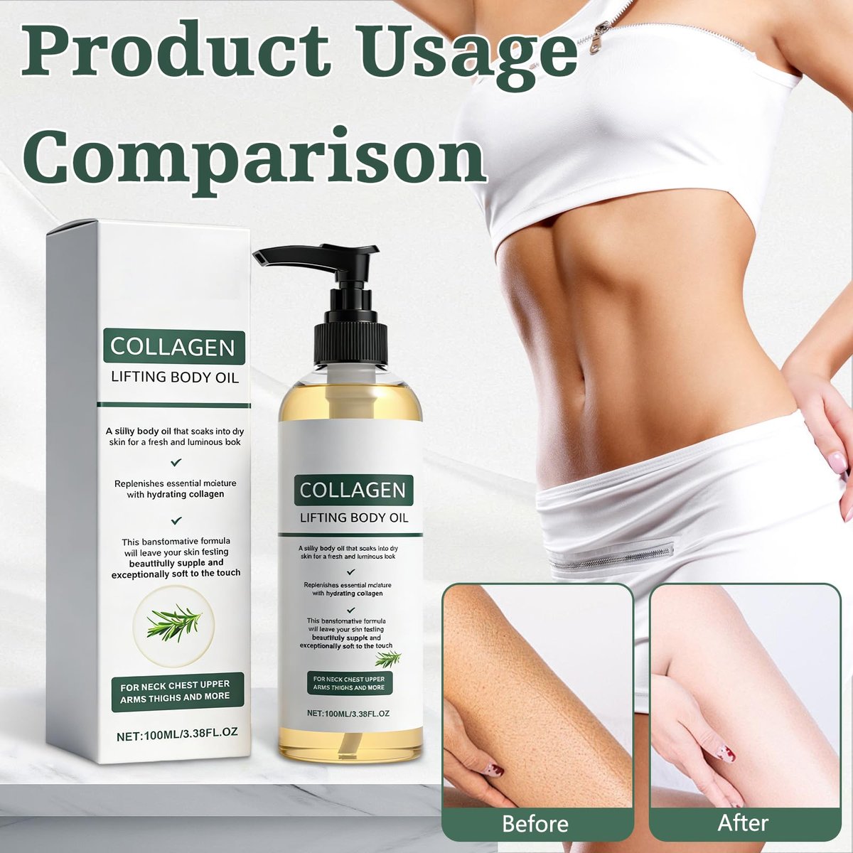 Hydrating Collagen Oil for Body & After Shower - 2 Pack, Collagen Lifting Body Oil, Lightweight Non-Greasy Moisturizer for Women & Men, 3.38 Fl Oz Each Avelisse