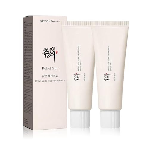 Relief Sun Organic Korean Sunscreen SPF50+ PA++++ Rice & Probiotics - 2 Pack (1.69 fl oz total) - Nourishing UV Protection for All Skin Types Avelisse
