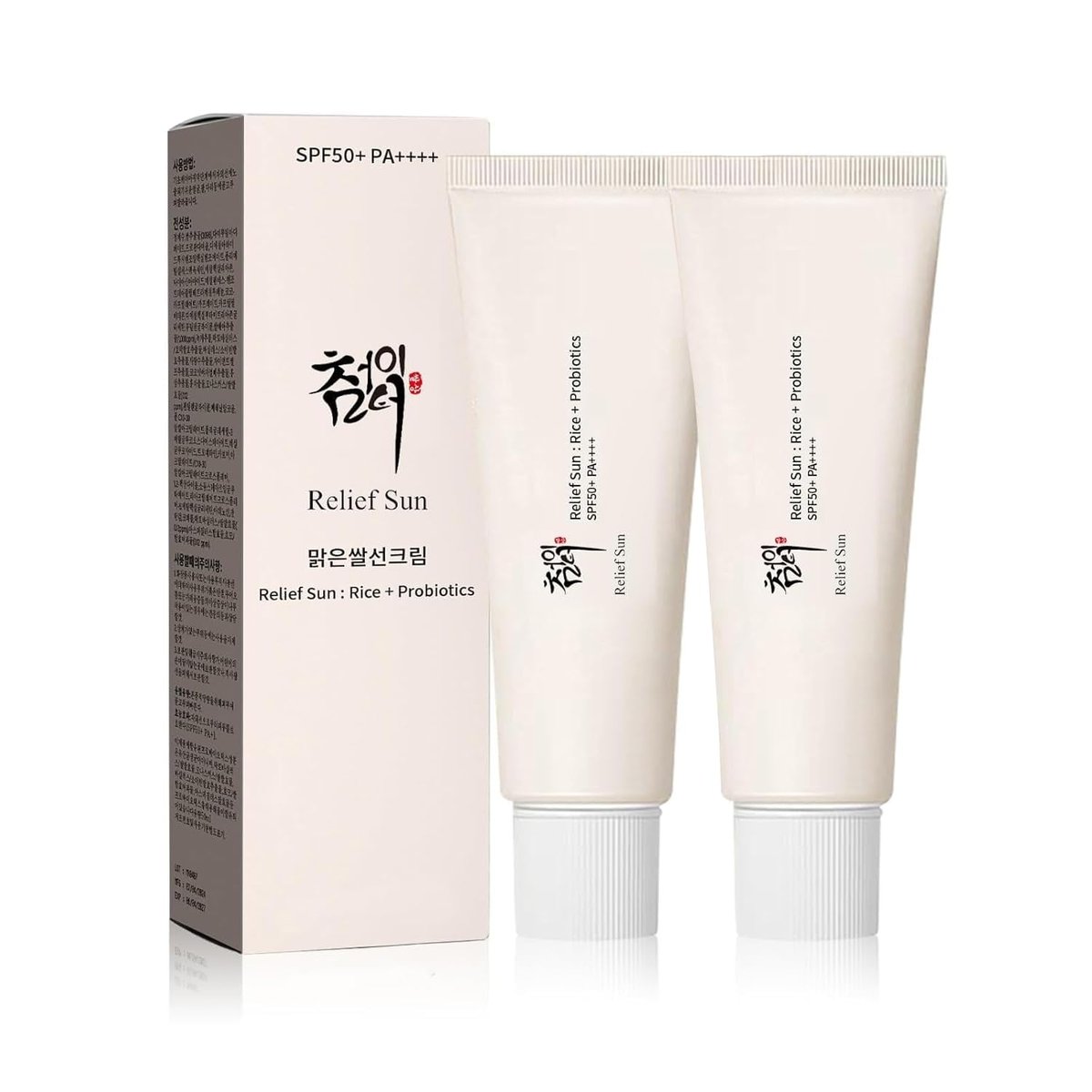 Relief Sun Organic Korean Sunscreen SPF50+ PA++++ Rice & Probiotics - 2 Pack (1.69 fl oz total) - Nourishing UV Protection for All Skin Types Avelisse