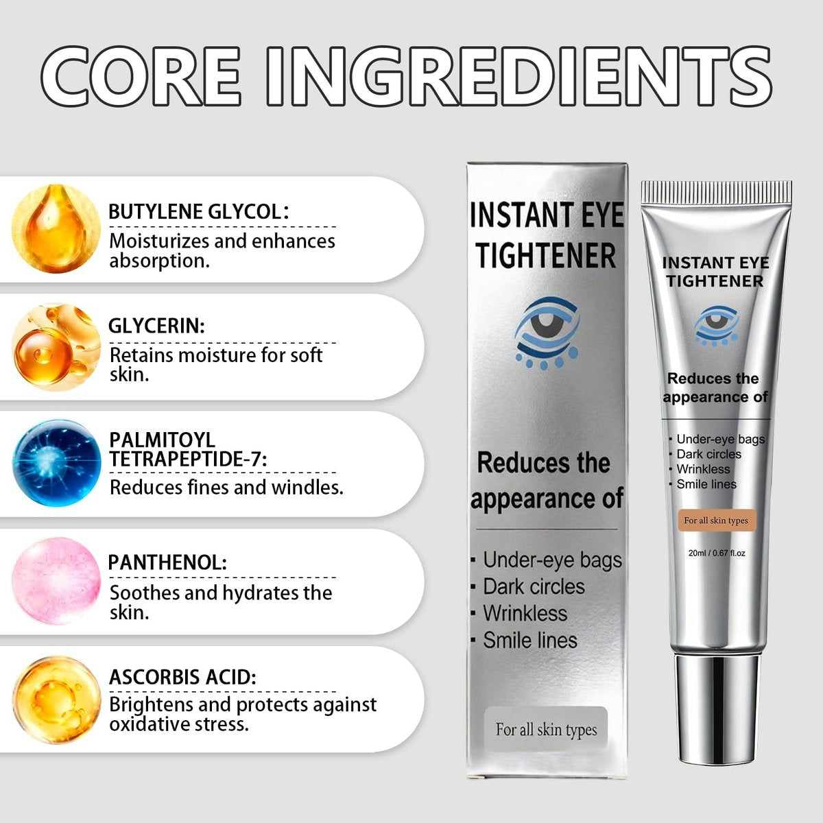 Instant Under Eye Lift Serum - Anti-Aging Formula for Under Bags and Wrinkles, Temporary Eye Tightener Cream Firming Primer Avelisse