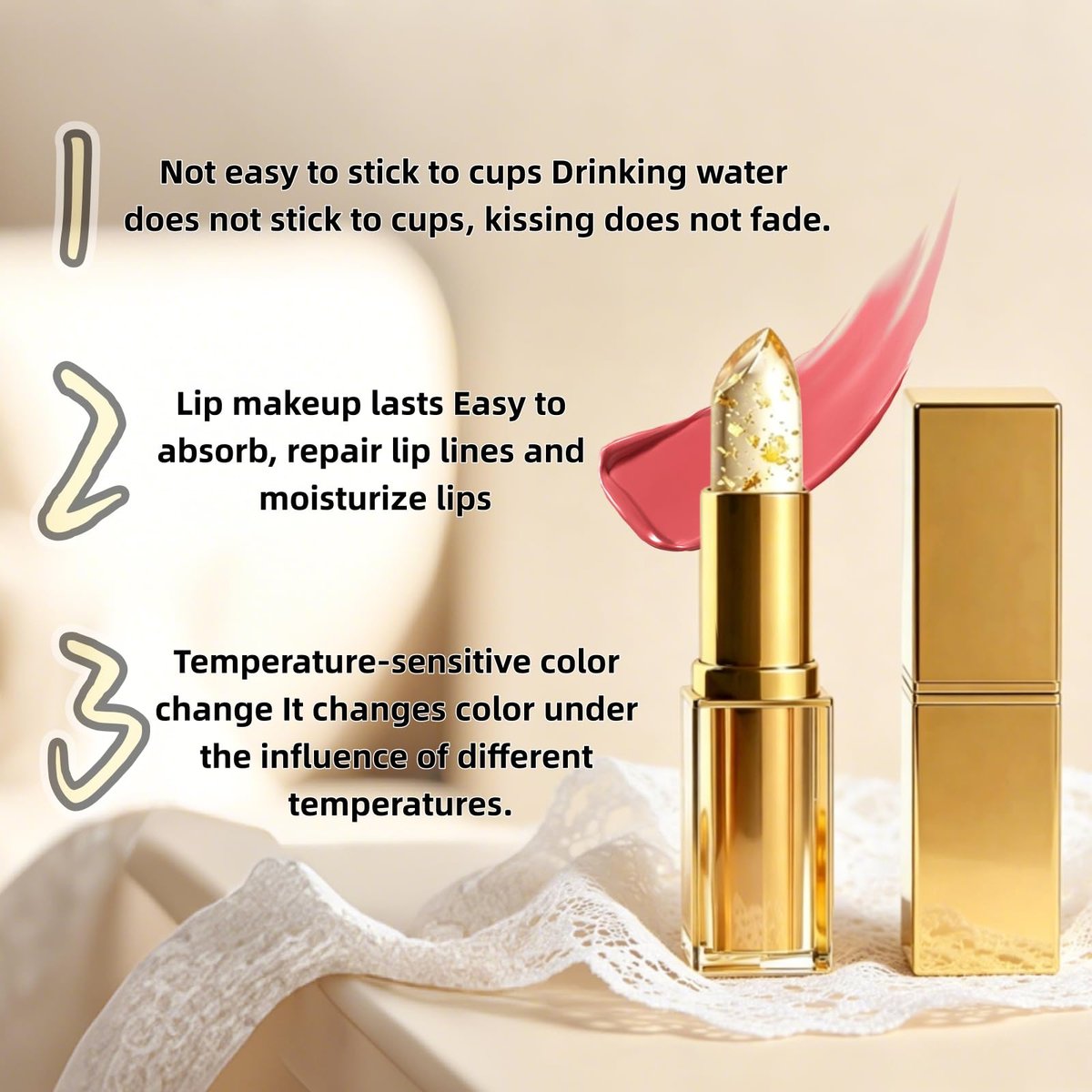ZUZUBOON True Tone pH Adjusting Lipstick – Clear Lipstick That Changes Color, Long Lasting 24 Hour Moisturizing Lip Color for Women (Gold, 0.12 Fl Oz) - görsel 8