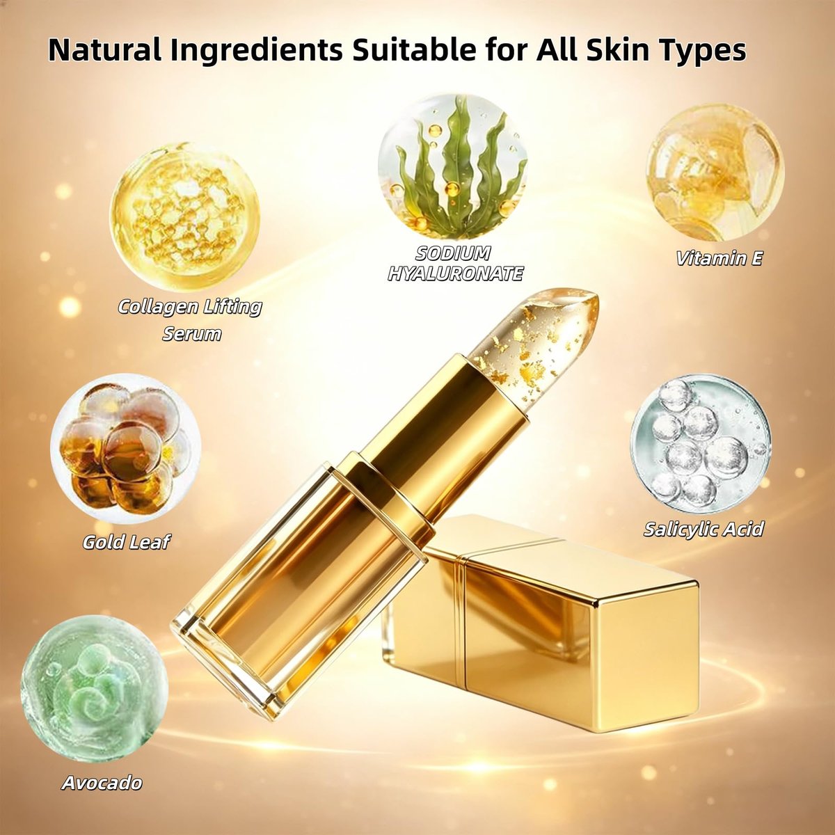 ZUZUBOON True Tone pH Adjusting Lipstick – Clear Lipstick That Changes Color, Long Lasting 24 Hour Moisturizing Lip Color for Women (Gold, 0.12 Fl Oz) - görsel 6