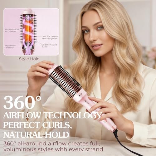 ABNER Thermal Ionic Brush – 1.5 Inch Heated Round Brush for Blowout Look, Tourmaline Ceramic with Negative Ions, Dual Voltage, Multiple Temperature Settings (Pink) Avelisse