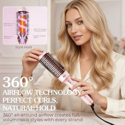 ABNER Thermal Ionic Brush – 1.5 Inch Heated Round Brush for Blowout Look, Tourmaline Ceramic with Negative Ions, Dual Voltage, Multiple Temperature Settings (Pink) Avelisse