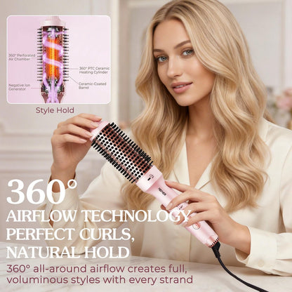 ABNER Thermal Ionic Brush – 1.5 Inch Heated Round Brush for Blowout Look, Tourmaline Ceramic with Negative Ions, Dual Voltage, Multiple Temperature Settings (Pink) Avelisse
